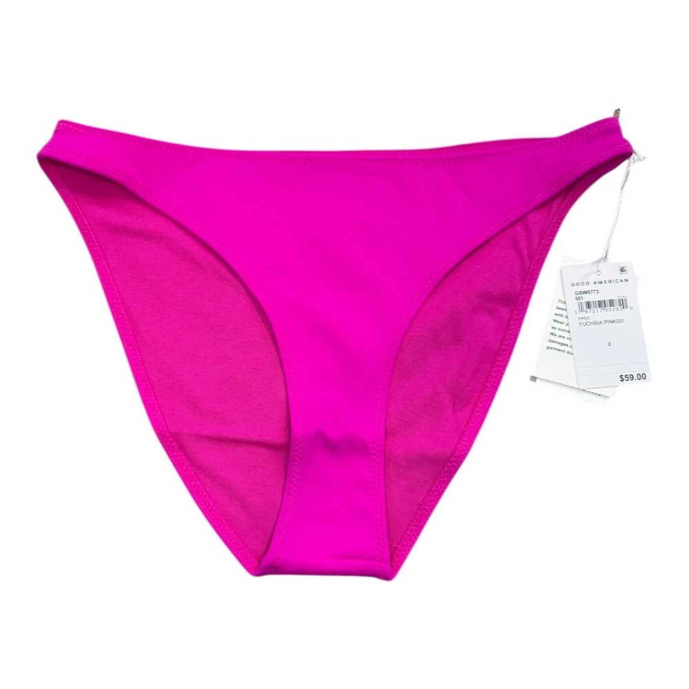 Good American Fuchsia Pink Bikini Bottom High Leg Swim Women's Size 2 Medium NEW